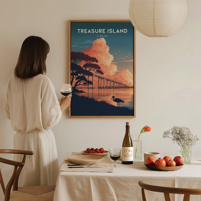 Treasure Island, Florida Poster | Sunset Beach & Lifeguard Tower Wall Art — styled in a modern interior