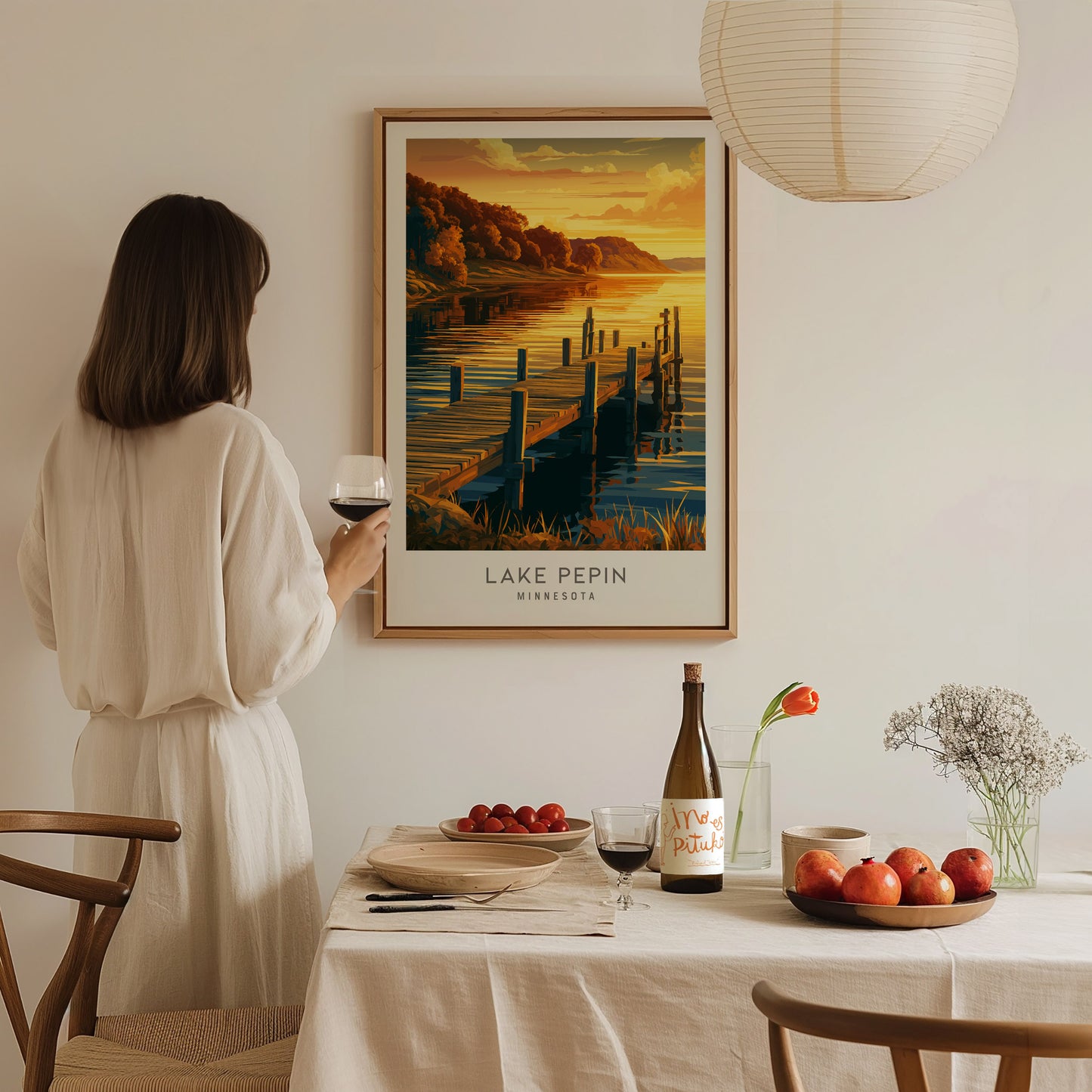 Lake Pepin Matte Border Poster | Minnesota Destination Print Framed or Unframed — styled in a modern interior
