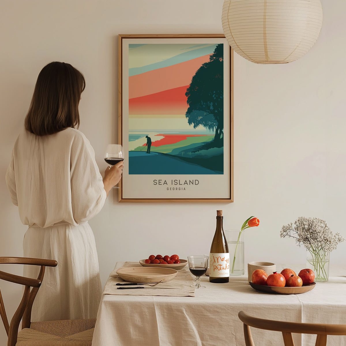 Sea Island Matte Border Poster | Georgia Golf Course Print & Country Club Decor — styled in a modern interior