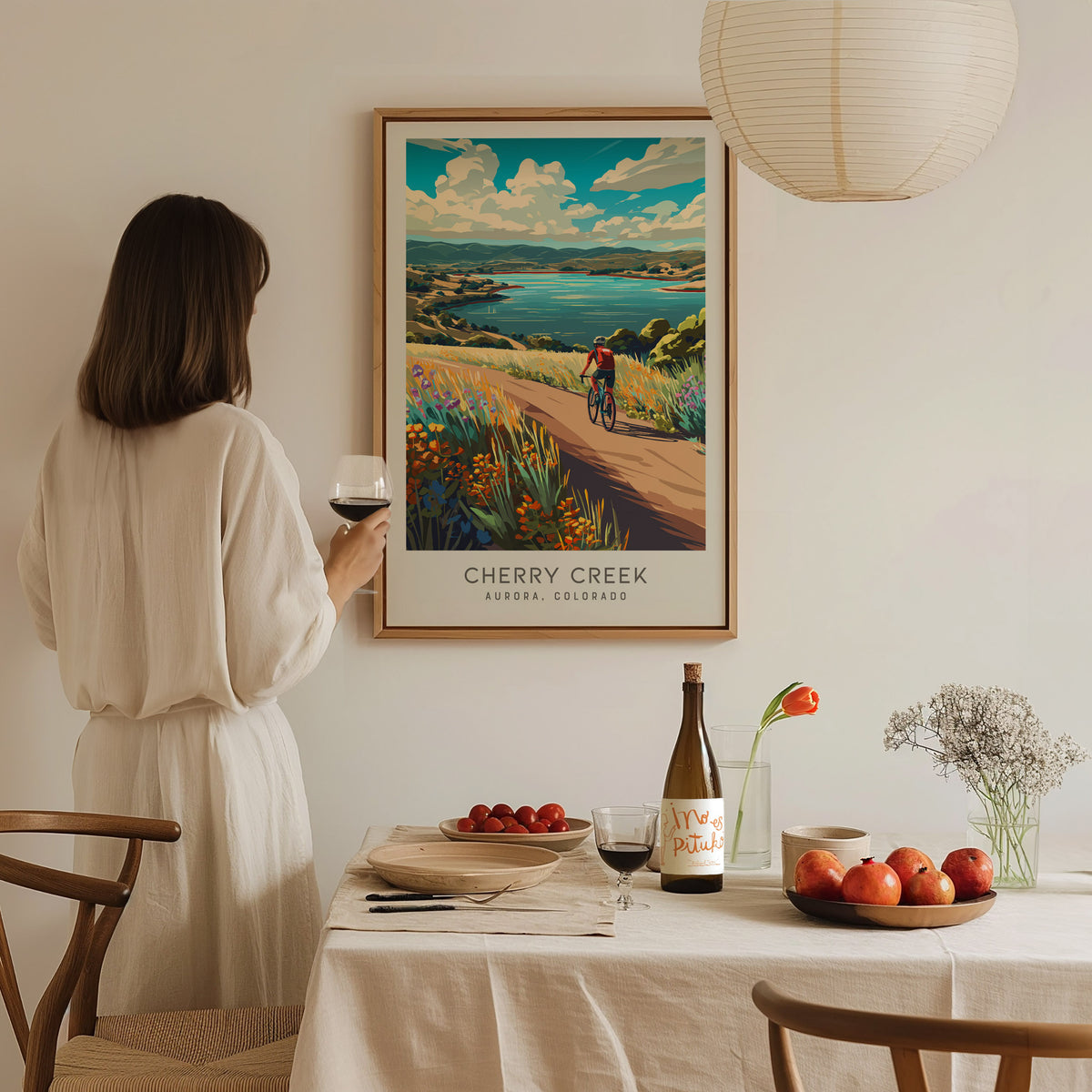 Cherry Creek Matte Border Poster | Aurora, Colorado Destination Print Travel Wall Art — styled in a modern interior