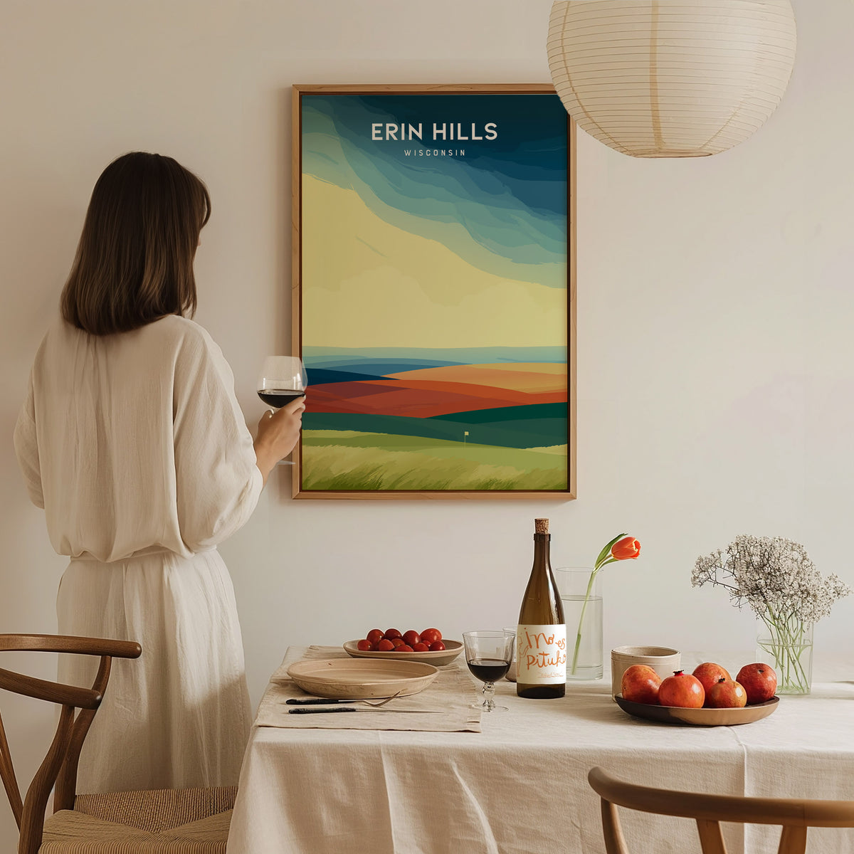 Erin Hills Golf Course, Erin, Wisconsin Poster | Rolling Fairways & Links Poster Wall Art — styled in a modern interior