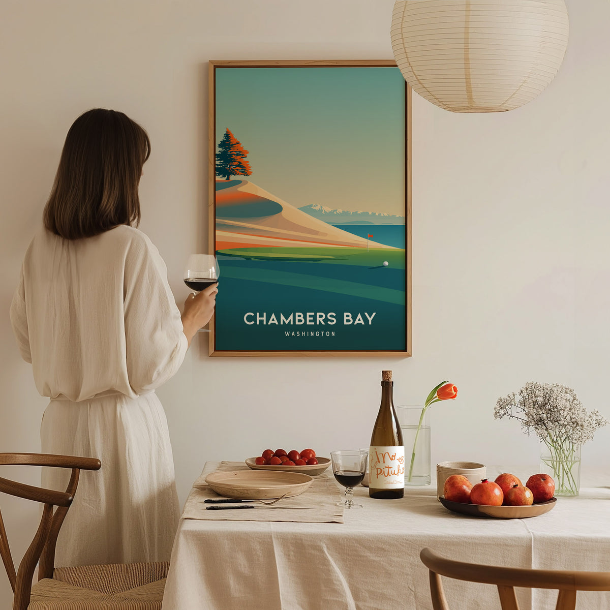 Chambers Bay, Washington Poster | Links Poster & Golfer Gift Wall Art — styled in a modern interior