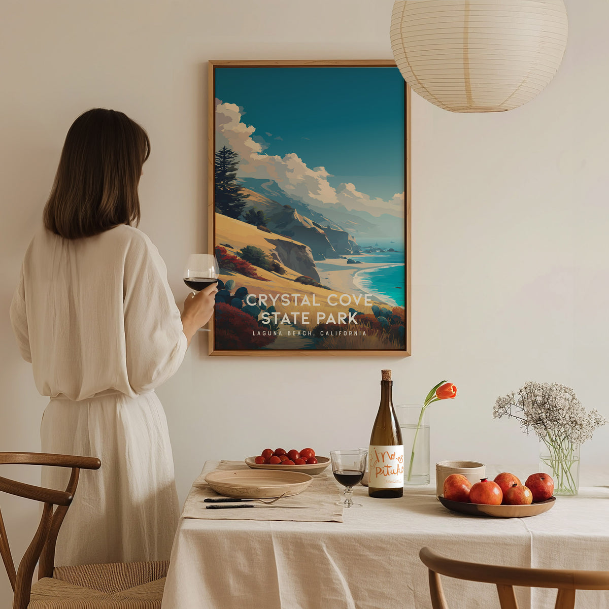 Crystal Cove State Park, Laguna Beach, California Poster | Coastal Beach Decor Wall Art — styled in a modern interior