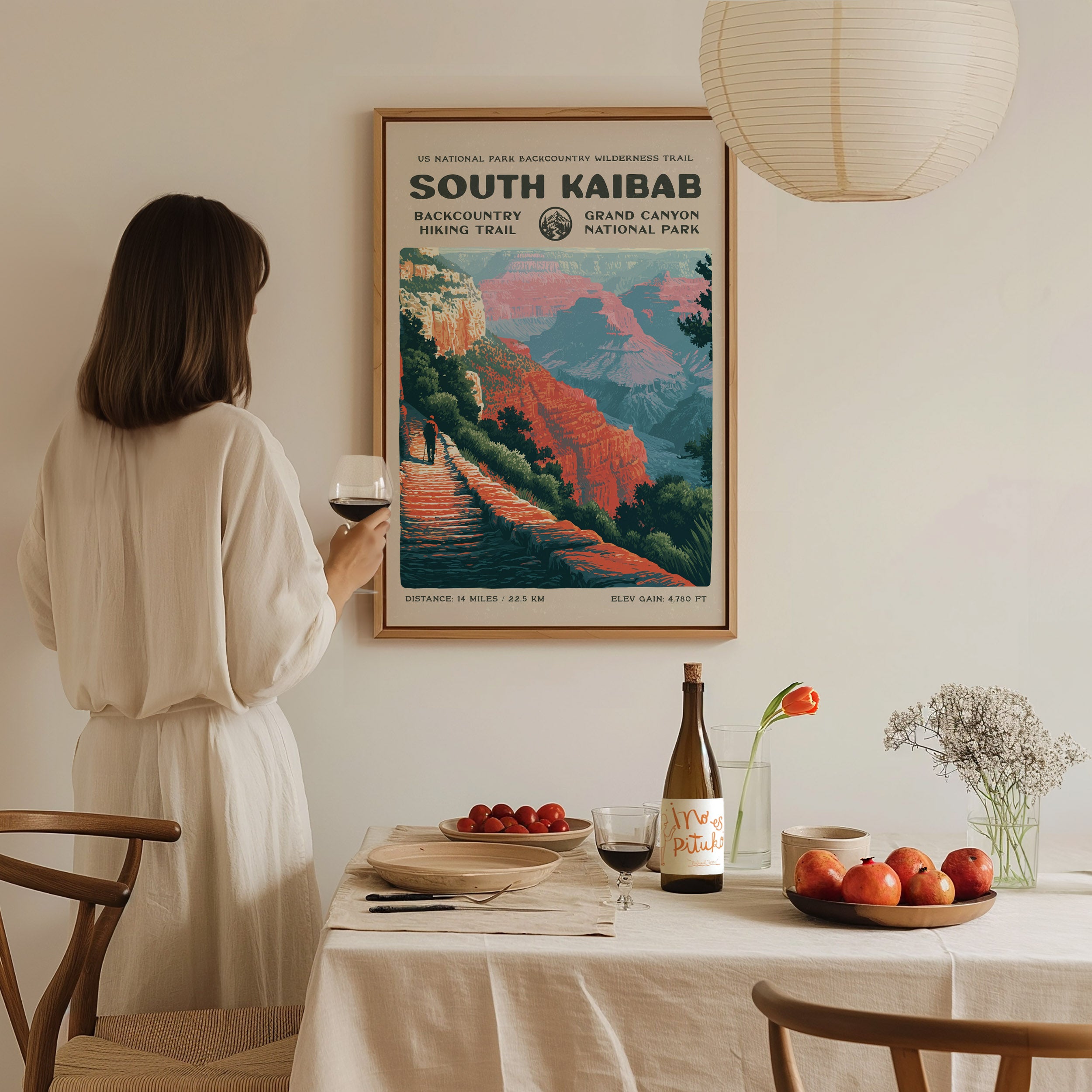South Kaibab, Grand Canyon Poster | Hiker Gift | Into the Canyon
