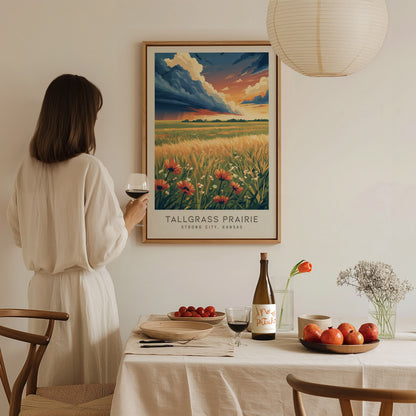 Tallgrass Prairie Matte Border Poster | Strong City, Kansas Destination Print — styled in a modern interior