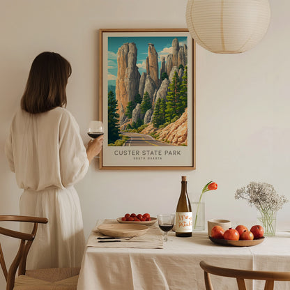 Custer State Park Matte Border Poster | South Dakota Travel Gift Vacation Wall Art — styled in a modern interior