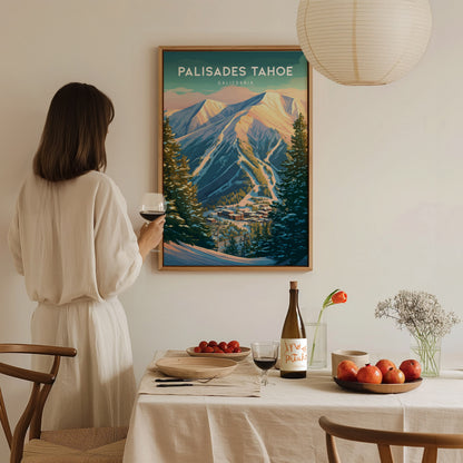 Palisades Tahoe, California Poster | Alpine Ski Lodge Mountain Wall Art — styled in a modern interior