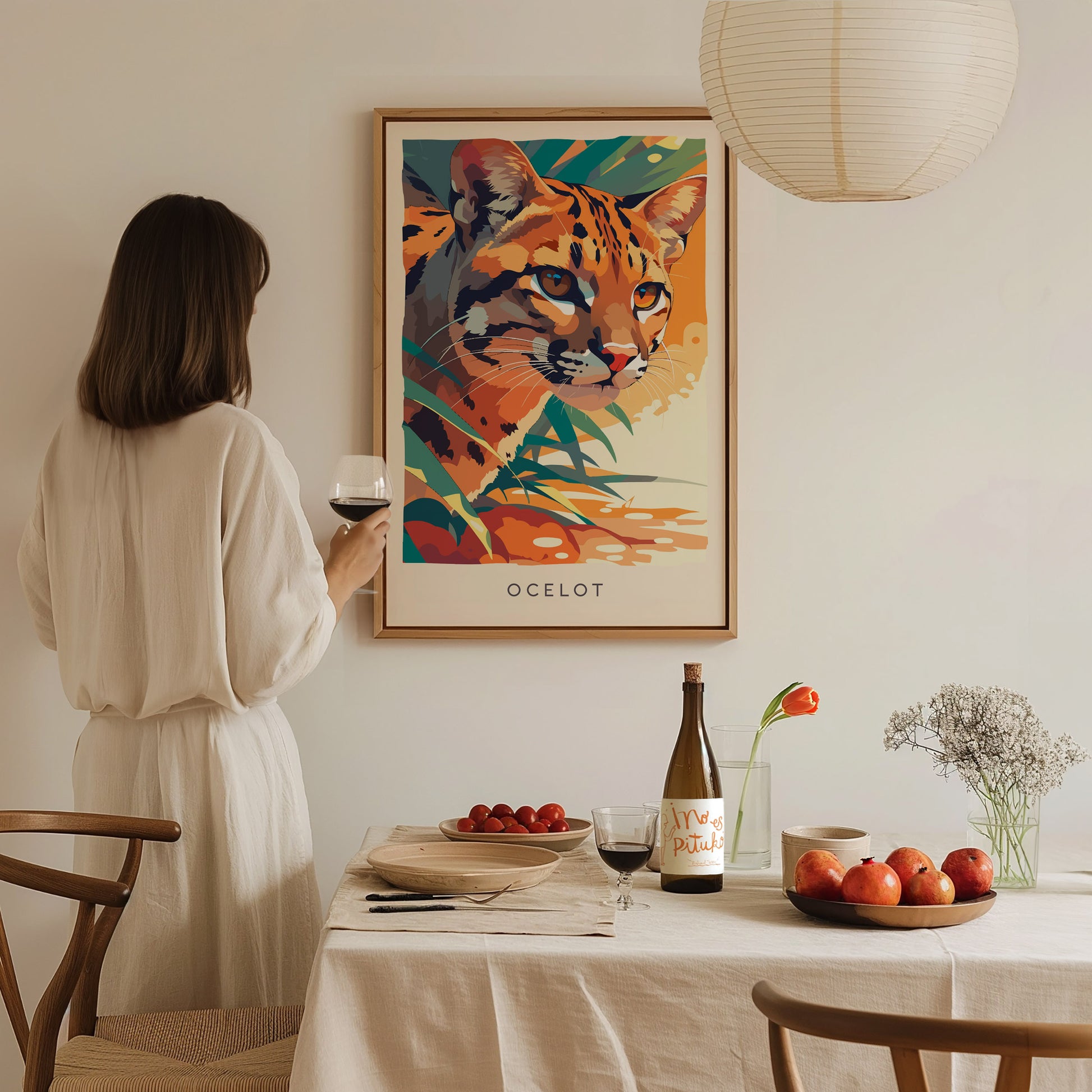 Ocelot, Leopardus Pardalis Poster | Wild Jungle Cat Nature Poster Wall Art — styled in a modern interior
