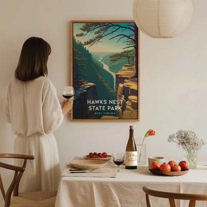 Hawks Nest State Park, West Virginia Poster | New River Gorge Scenic Vacation Wall Art — styled in a modern interior