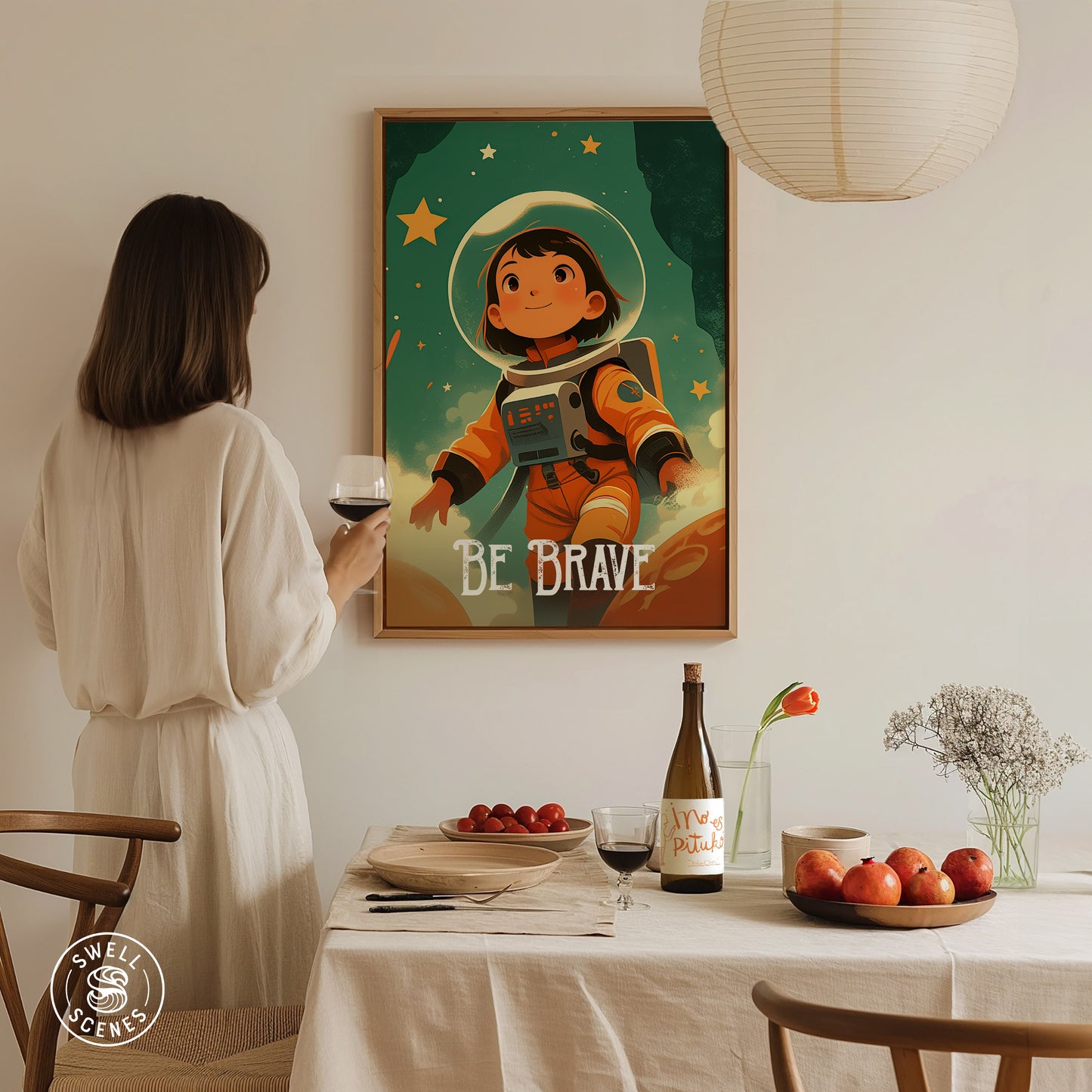 Be Brave Astronaut Poster | Kids Room Space Series Wall Art | Framed or Unframed