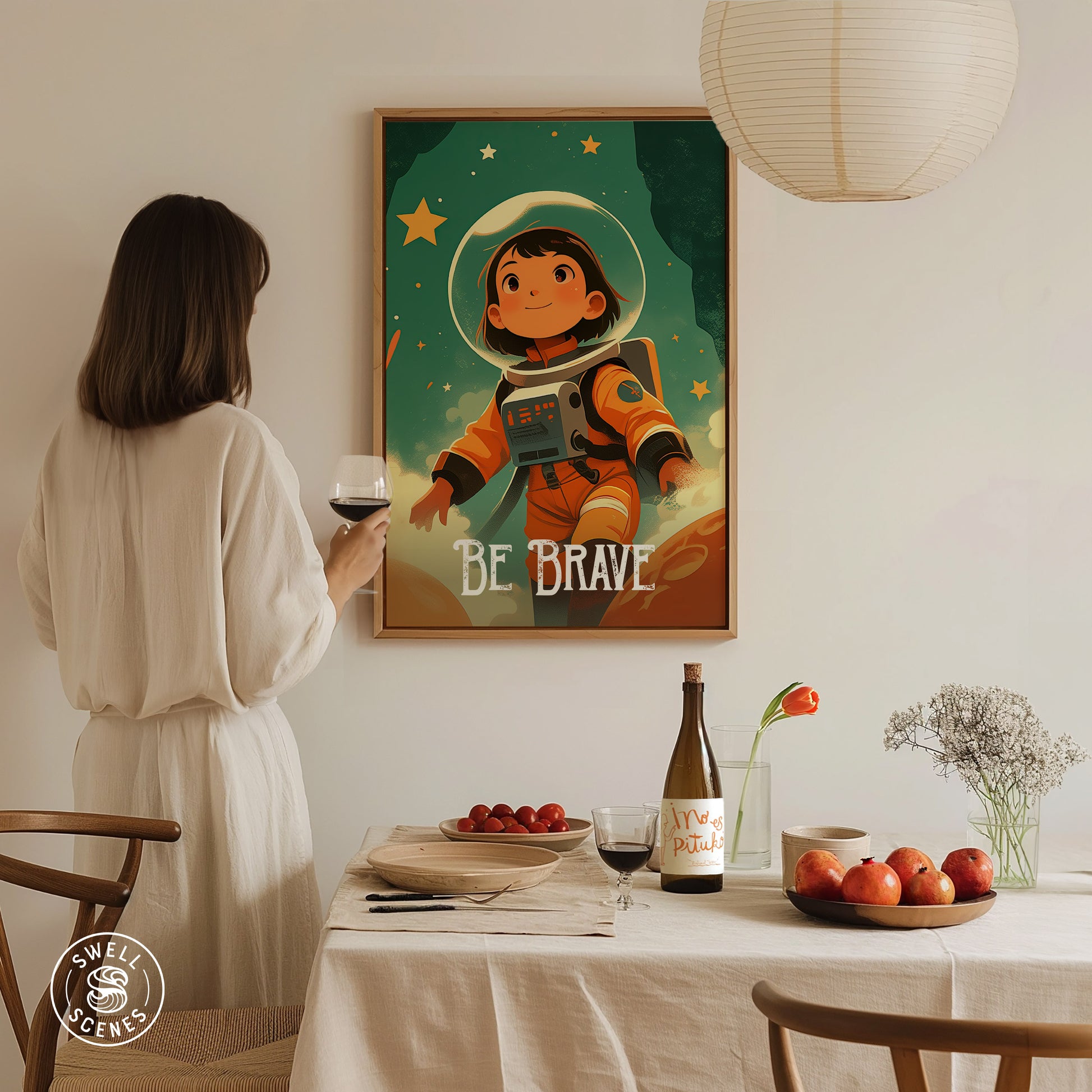 Be Brave Astronaut Poster | Kids Room Space Series Wall Art | Framed or Unframed