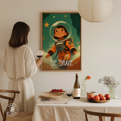Be Brave Astronaut Poster | Kids Room Space Series Wall Art | Framed or Unframed