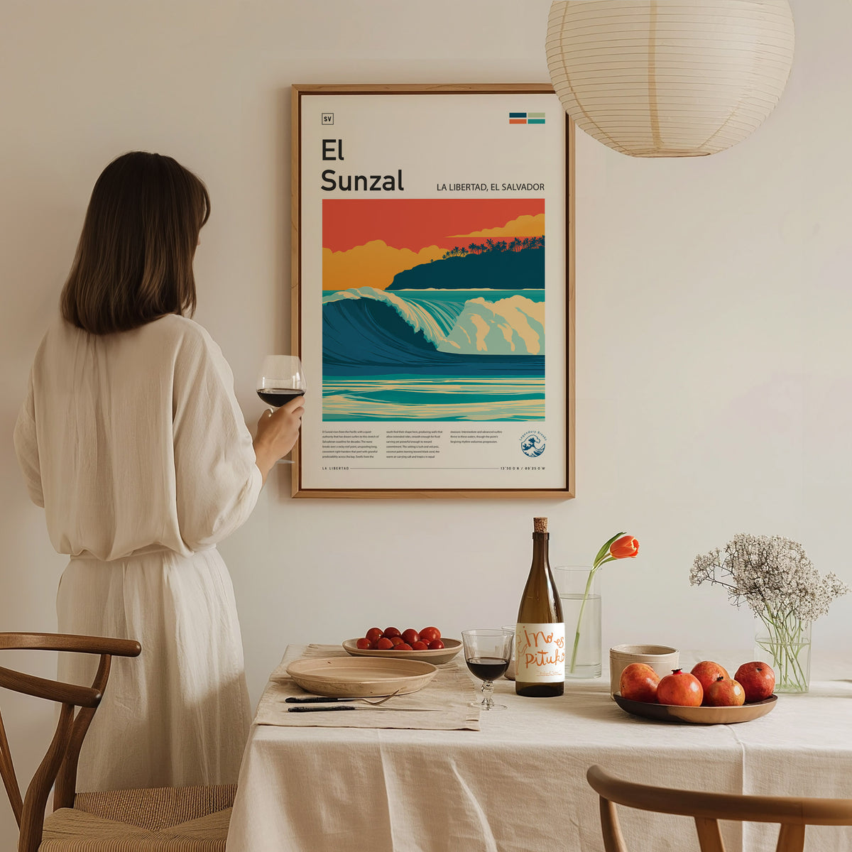 El Sunzal, La Libertad, El Salvador Poster | Tropical Surf Wall Art — styled in a modern interior