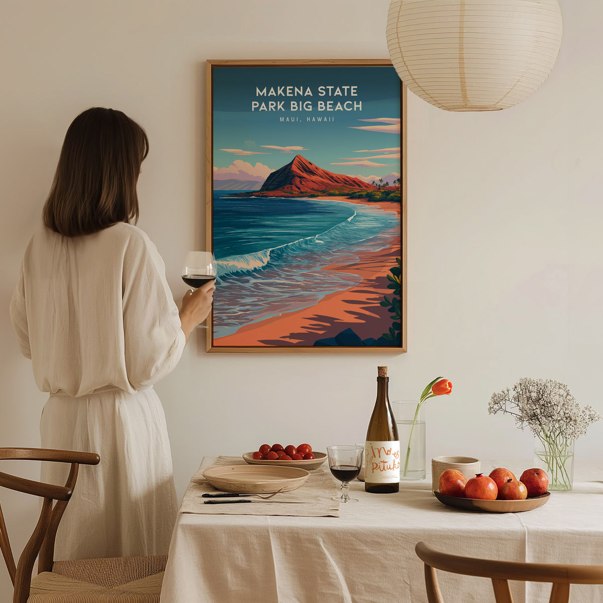Makena State Park Big Beach, Maui, Hawaii Poster | Tropical Beach Print Wall Art — styled in a modern interior