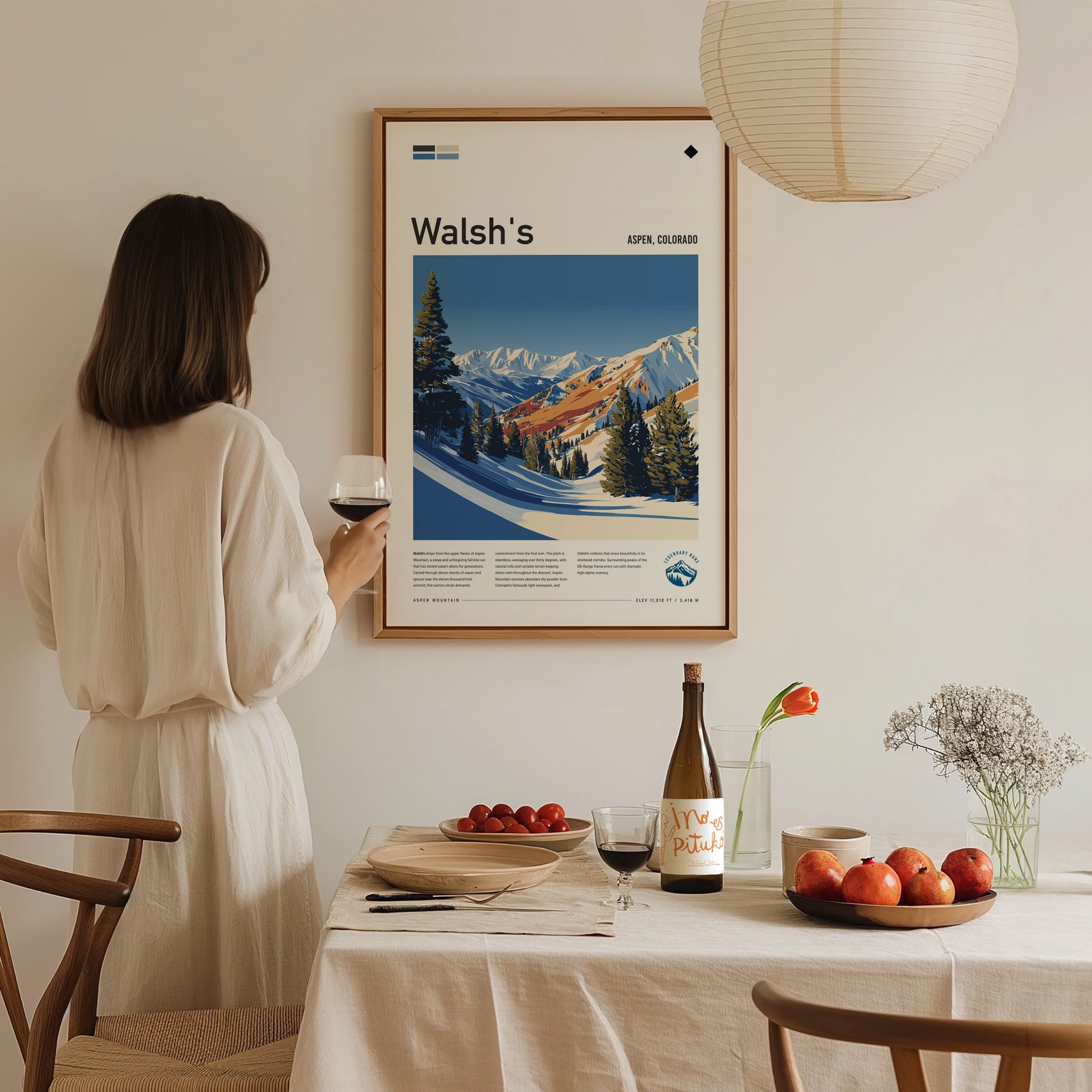 Walsh's, Aspen Poster | Fresh Powder Mountain Ski Run Wall Art — styled in a modern interior