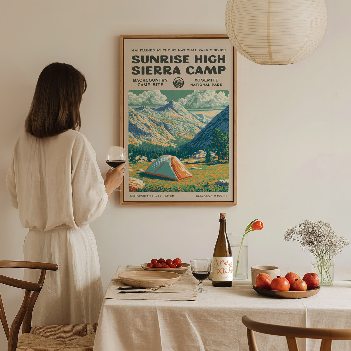 Sunrise High Sierra Camp, Yosemite National Park Poster | Backpacker Gift | Backcountry Trail Wall Art — styled in a modern i