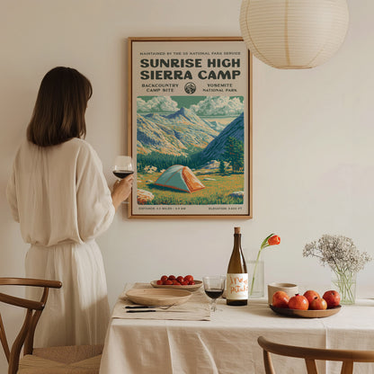 Sunrise High Sierra Camp, Yosemite National Park Poster | Backpacker Gift | Backcountry Trail Wall Art — styled in a modern i