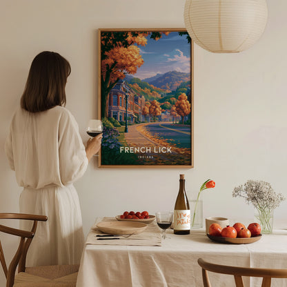 French Lick, Indiana Poster | Historic Springs Resort Town Wall Art — styled in a modern interior