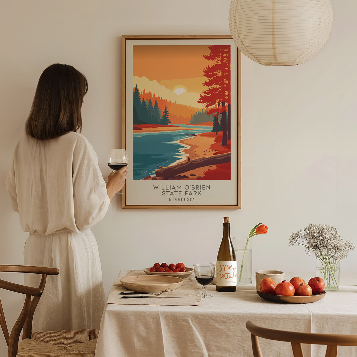 William O'Brien State Park Matte Border Poster | Minnesota Travel Wall Art — styled in a modern interior