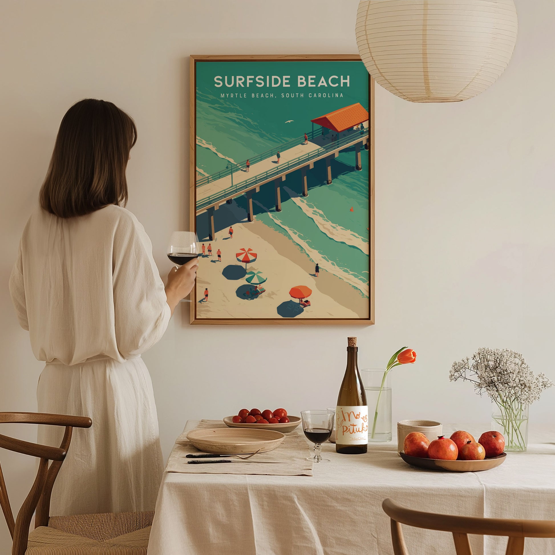 Surfside Pier Myrtle Beach Poster | SC Coast Art Grand Strand Vacation