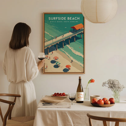 Surfside Pier Myrtle Beach Poster | SC Coast Art Grand Strand Vacation