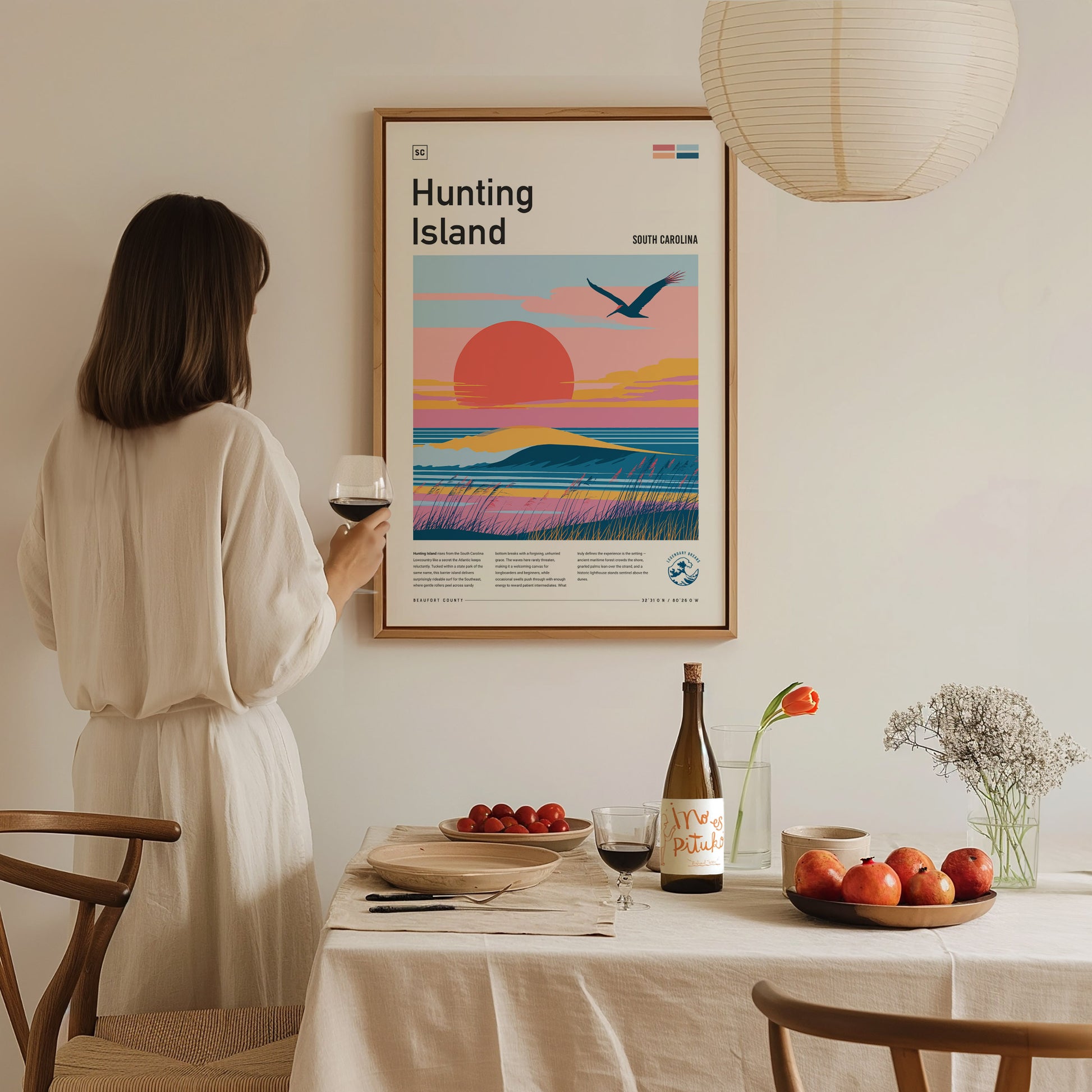 Hunting Island, South Carolina Poster | Driftwood Shores & Coastal Surf Wall Art — styled in a modern interior