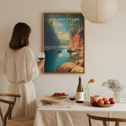 Ausable Chasm, Adirondacks, New York Poster | Gorge & Waterfall Vacation Wall Art — styled in a modern interior