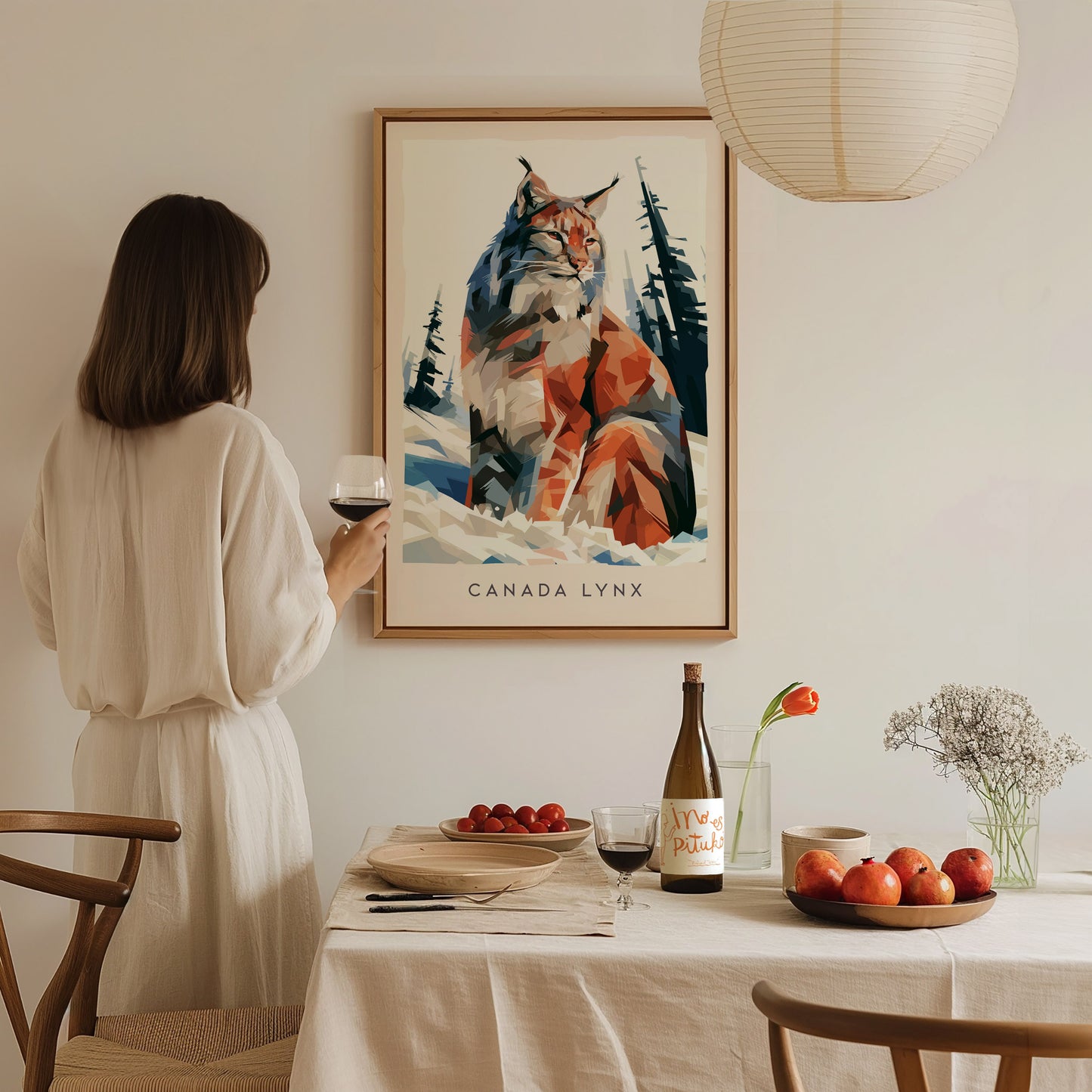 Canada Lynx Poster | Wild Winter Predator Wildlife Wall Art — styled in a modern interior