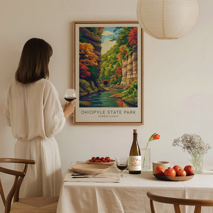 Ohiopyle State Park Matte Border Poster | Pennsylvania Destination Print Travel Wall Art — styled in a modern interior