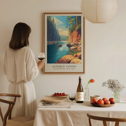 Ausable Chasm Matte Border Poster | Adirondacks, New York Destination Print — styled in a modern interior