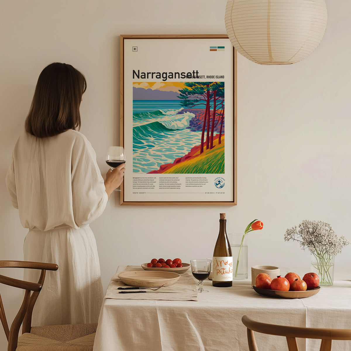 Narragansett, Rhode Island Poster | Surf Wall Art Beach House Decor — styled in a modern interior