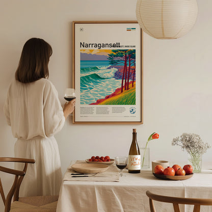 Narragansett, Rhode Island Poster | Surf Wall Art Beach House Decor — styled in a modern interior