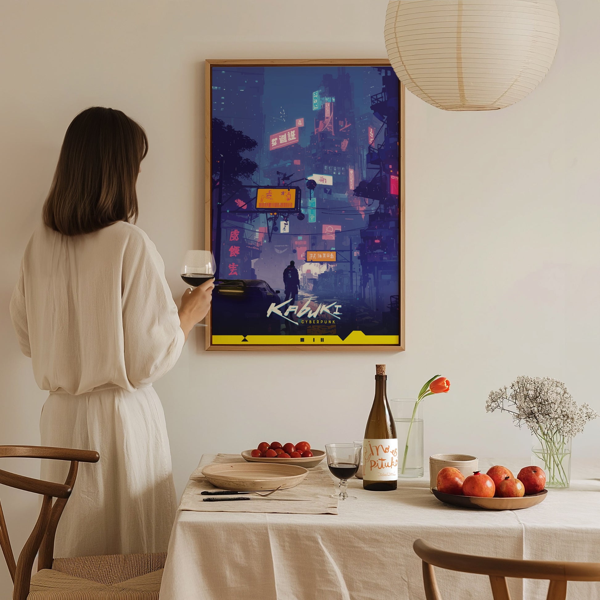 Kabuki Cyberpunk Poster | Night City Neon Market Wall Art