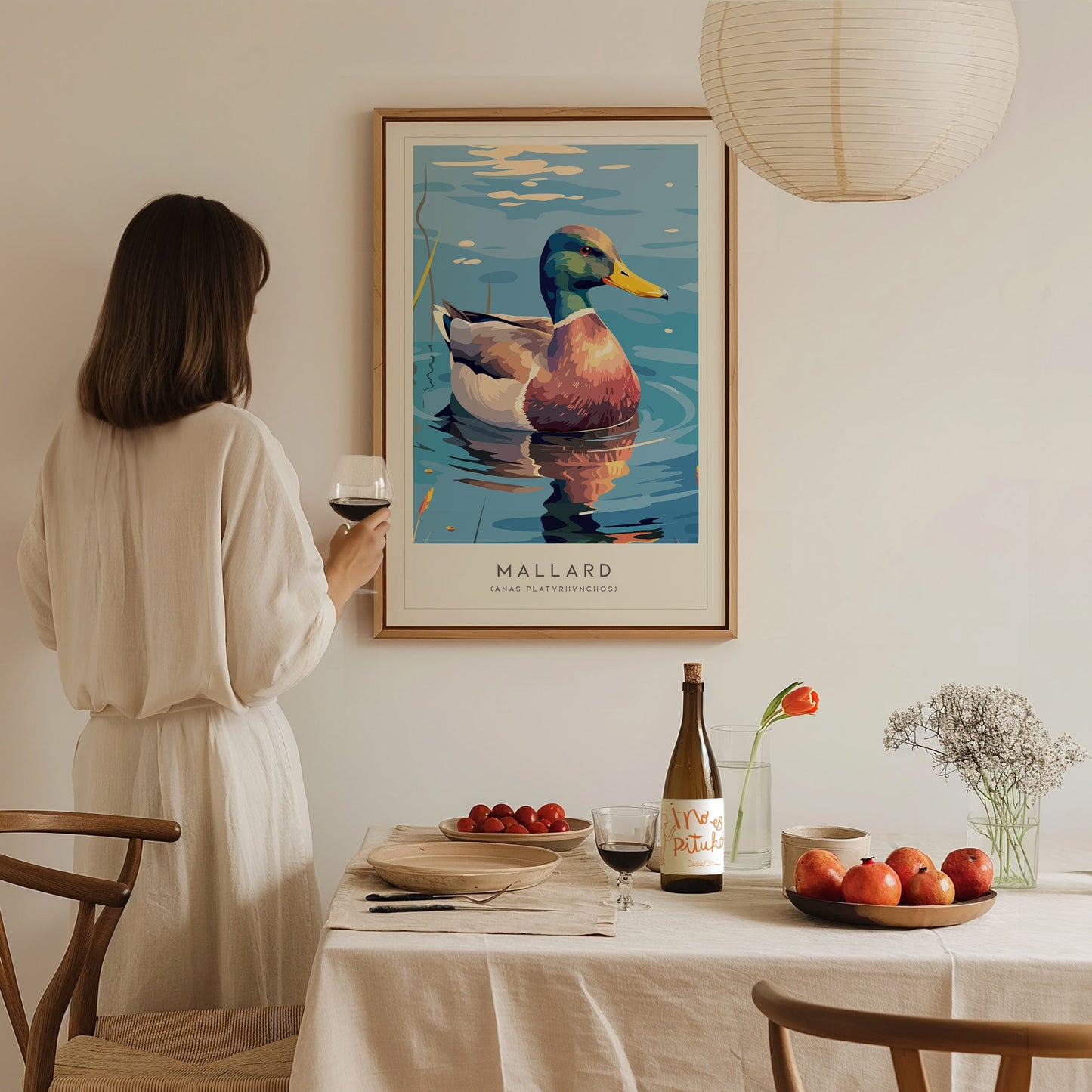 Mallard Poster | Graceful Duck on Tranquil Waters Wall Art — styled in a modern interior
