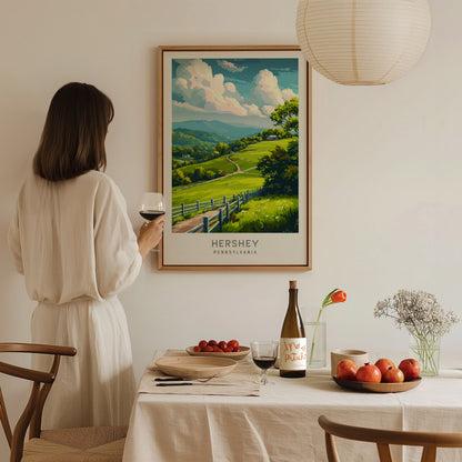 Hershey Matte Border Poster | Pennsylvania Travel Wall Art — styled in a modern interior