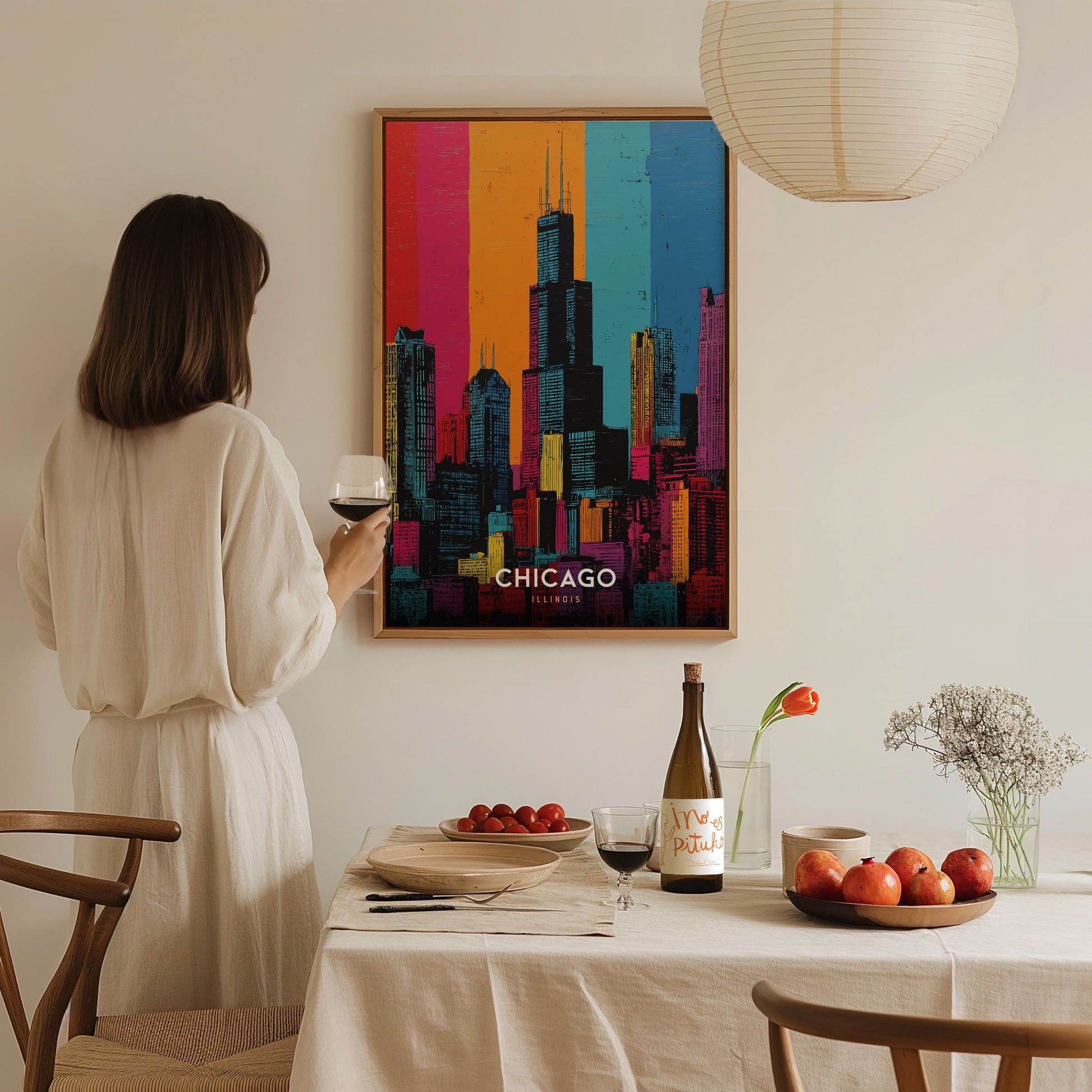 Chicago Skyline Pop Art Poster | Warhol Style Illinois Travel Print | Framed or Unframed