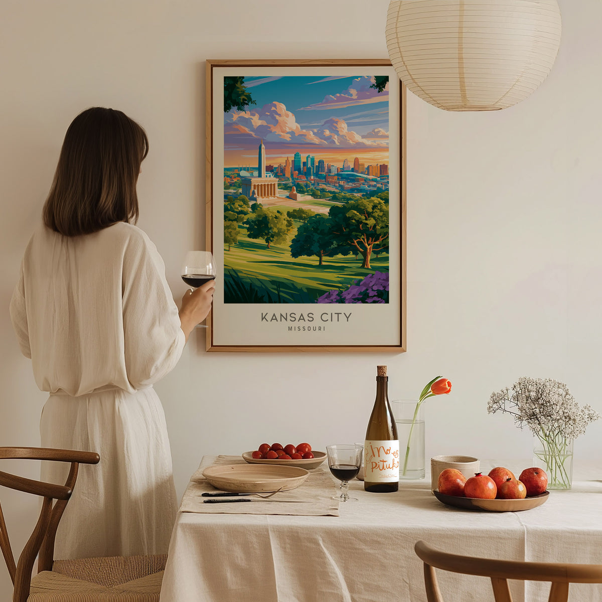 Kansas City Matte Border Poster | Missouri Travel Wall Art — styled in a modern interior