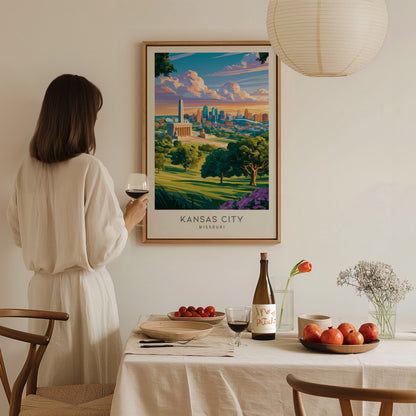 Kansas City Matte Border Poster | Missouri Travel Wall Art — styled in a modern interior