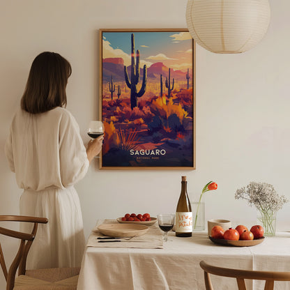 Saguaro National Park Poster | Arizona Desert Art | Sonoran Cacti Landscape