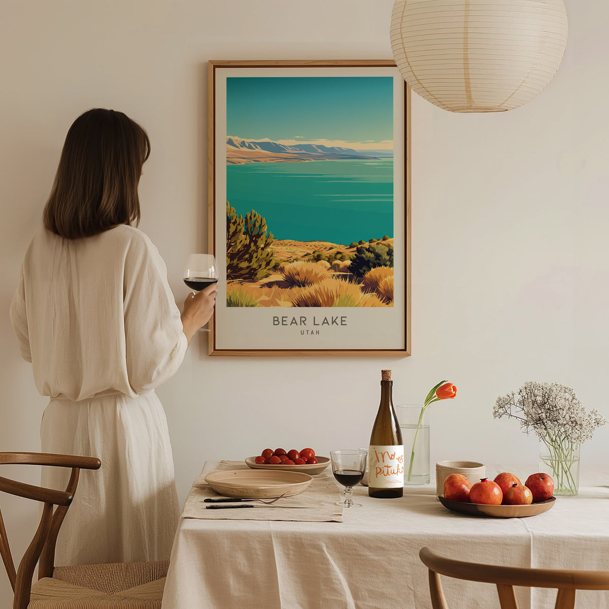 Bear Lake Matte Border Poster | Utah Travel Wall Art Coastal Beach Decor — styled in a modern interior