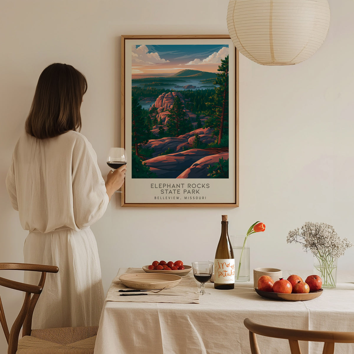 Elephant Rocks State Park Matte Border Poster | Belleview, Missouri Destination Print — styled in a modern interior