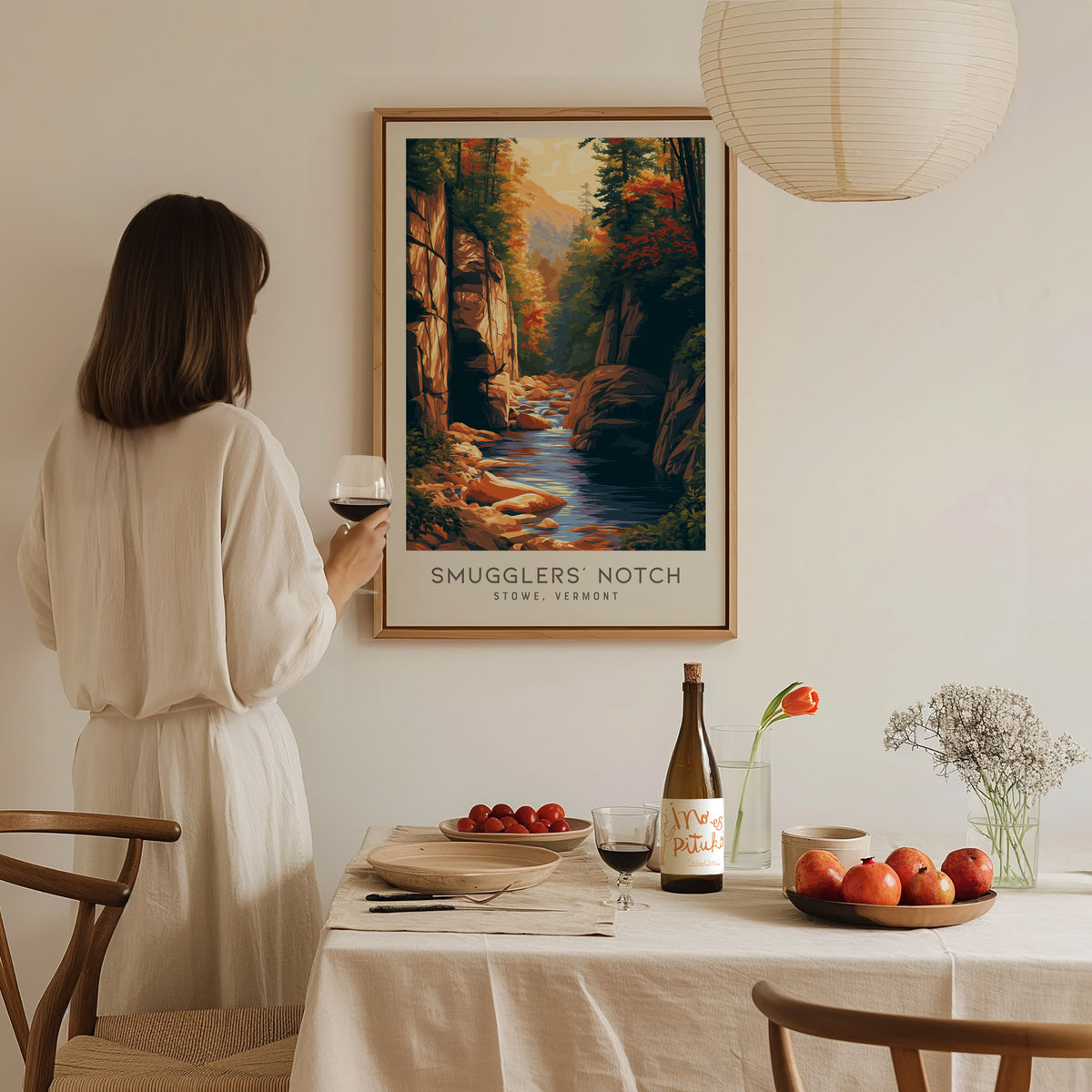 Smugglers' Notch Matte Border Poster | Stowe, Vermont Travel Wall Art — styled in a modern interior