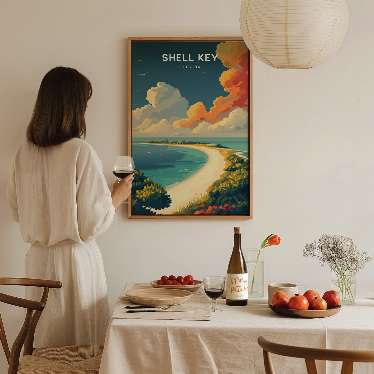 Shell Key, Florida Poster | Secluded Island & Shorebirds Wall Art — styled in a modern interior