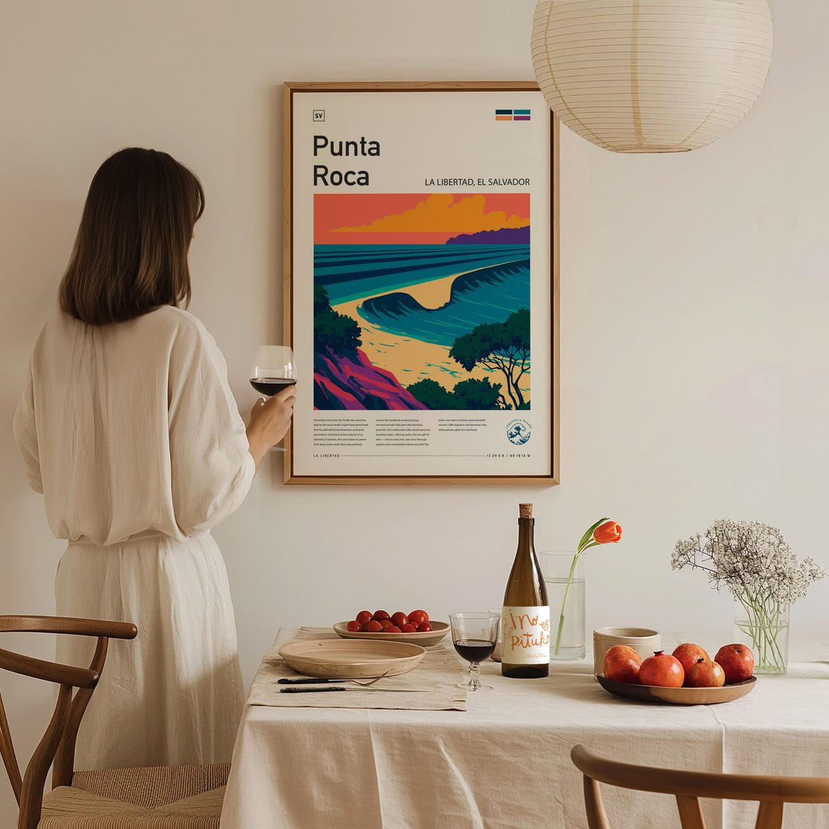 Punta Roca, La Libertad, El Salvador Poster | Surf Wall Art & Wave Print — styled in a modern interior