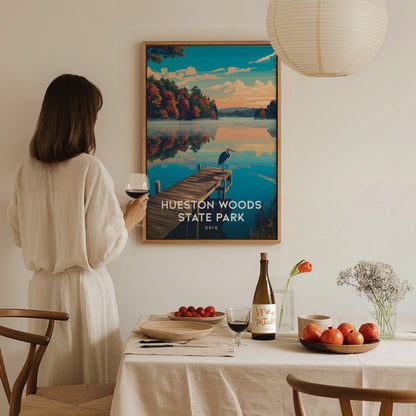 Hueston Woods State Park, Ohio Poster | Forest Lake Wilderness Retreat Wall Art — styled in a modern interior