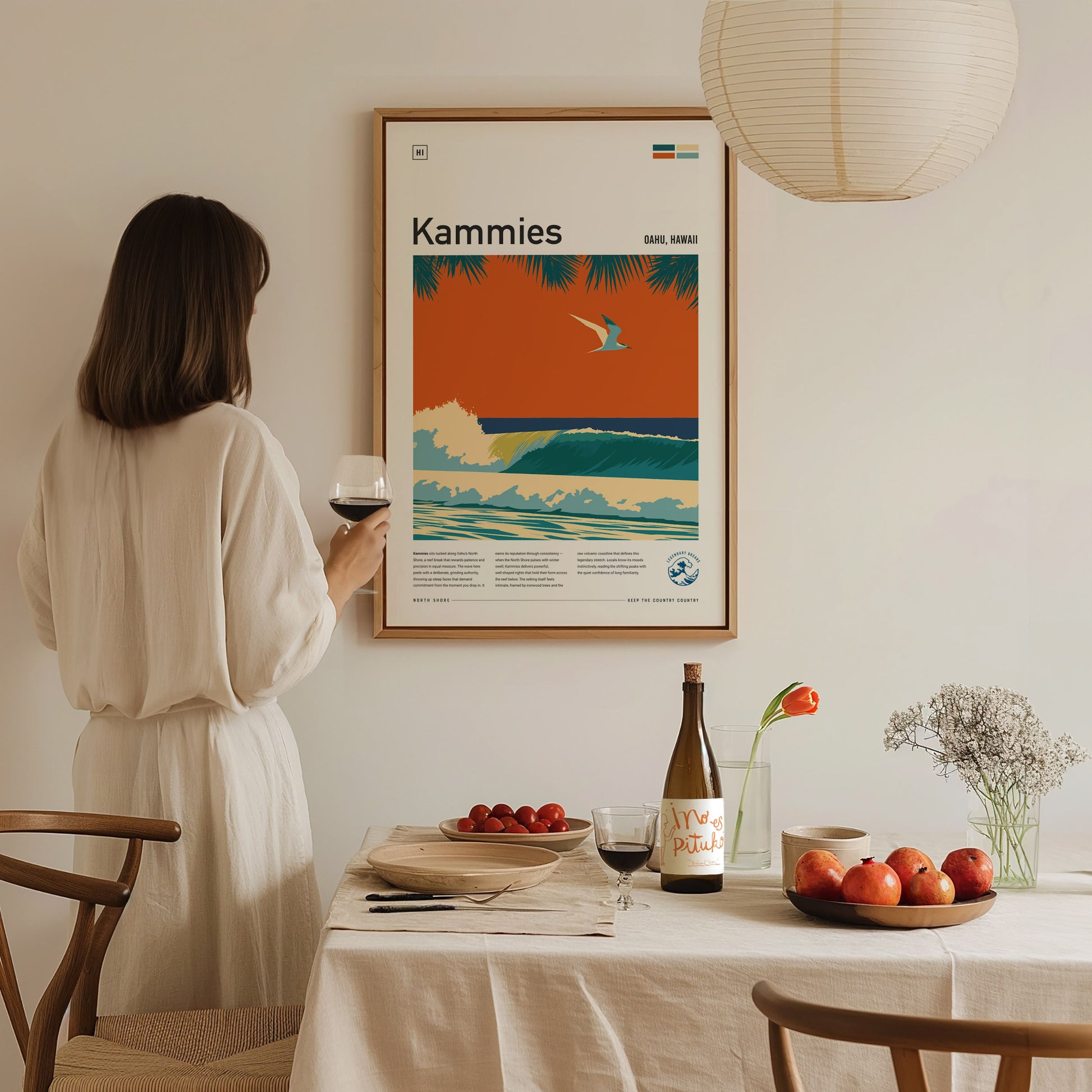 Kammies, Hawaii Poster | Tropical Surf Break Paradise Wall Art — styled in a modern interior