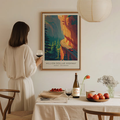 Million Dollar Highway Matte Border Poster | Ouray, Colorado Destination Print — styled in a modern interior