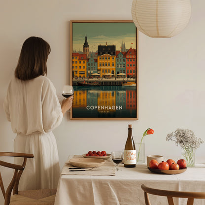 Copenhagen Denmark Poster | Nyhavn Harbor Wall Art | Framed or Unframed