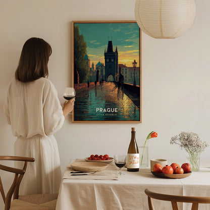 Prague Poster | Charles Bridge Sunset Art | Czech Republic Travel