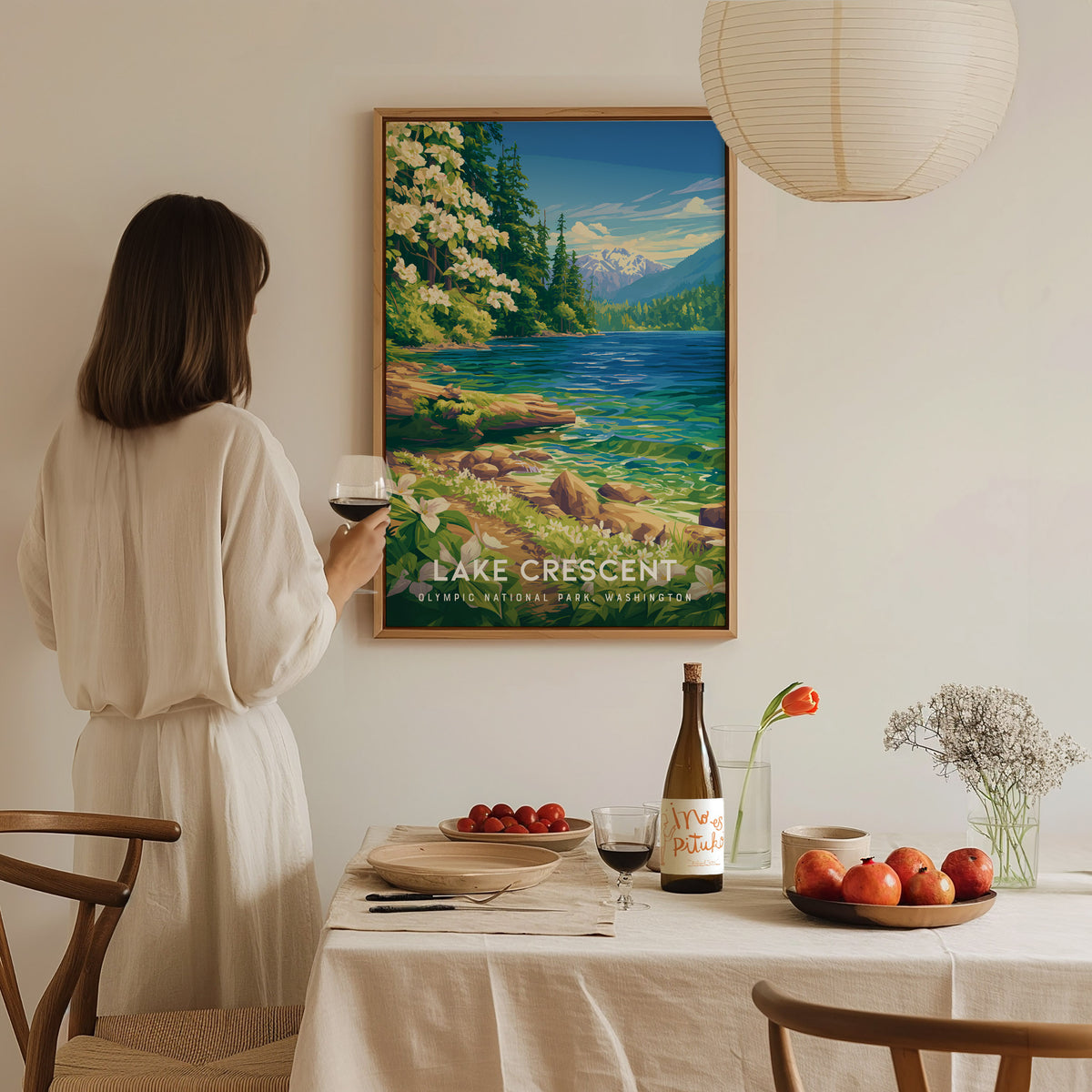 Lake Crescent, Olympic National Park, Washington Poster | Misty Mountain Wilderness Travel Wall Art — styled in a modern inte